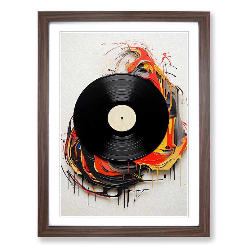 Vinyl Record Contemporary Framed Print, 64cm H x 46cm W x 2cm D, Walnut