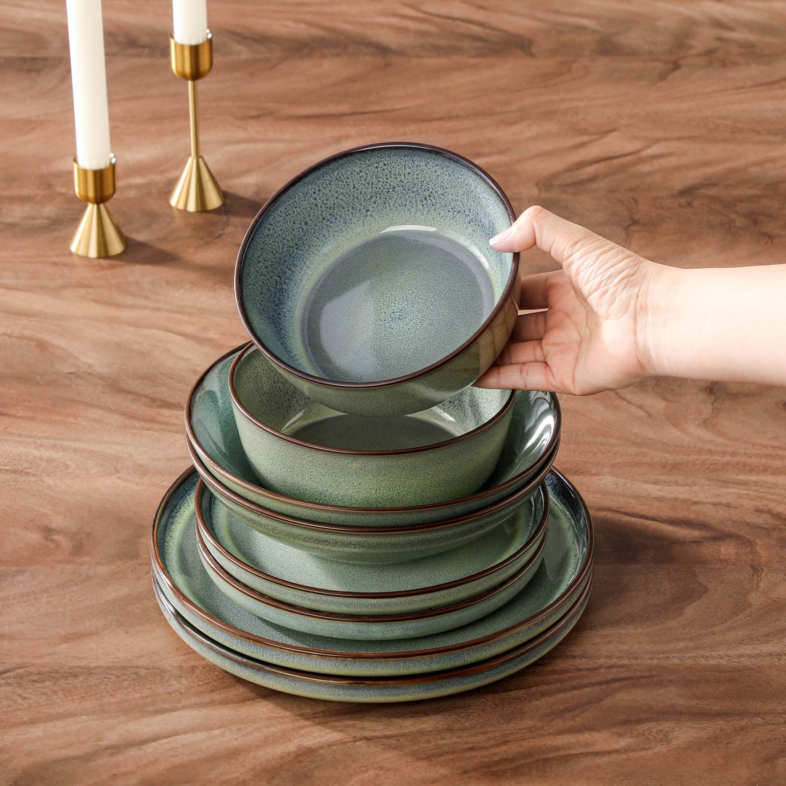 Marienne Ceramic Dinnerware Set, Green