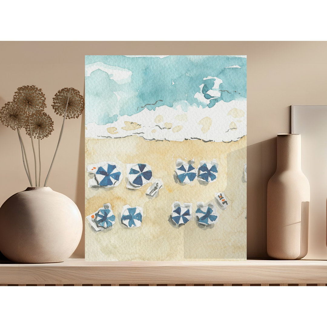 Watercolor Beach Umbrella Canvas Art, Coastal Ocean Waves Wall Decor, Summer Beach House Print, Vacation Vibes Gift for Her, Aesthetic Home