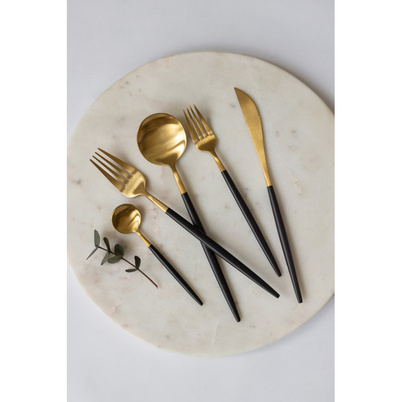GENOA Matte Gold & Black Stainless Steel Flatware (Service for 4)