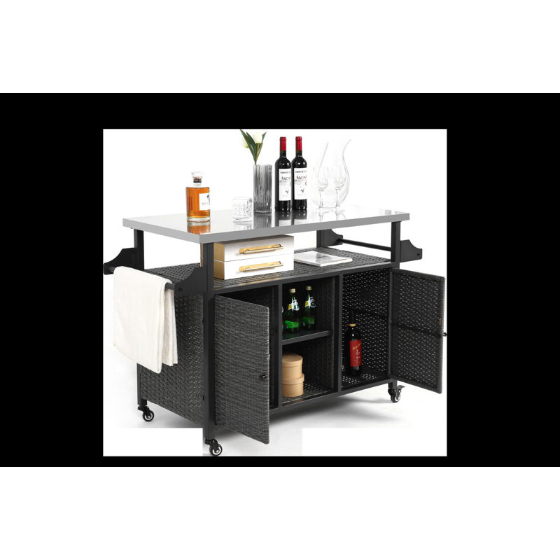 Chariot-bar en osier, table de bar pour îlot de cuisine extérieur
