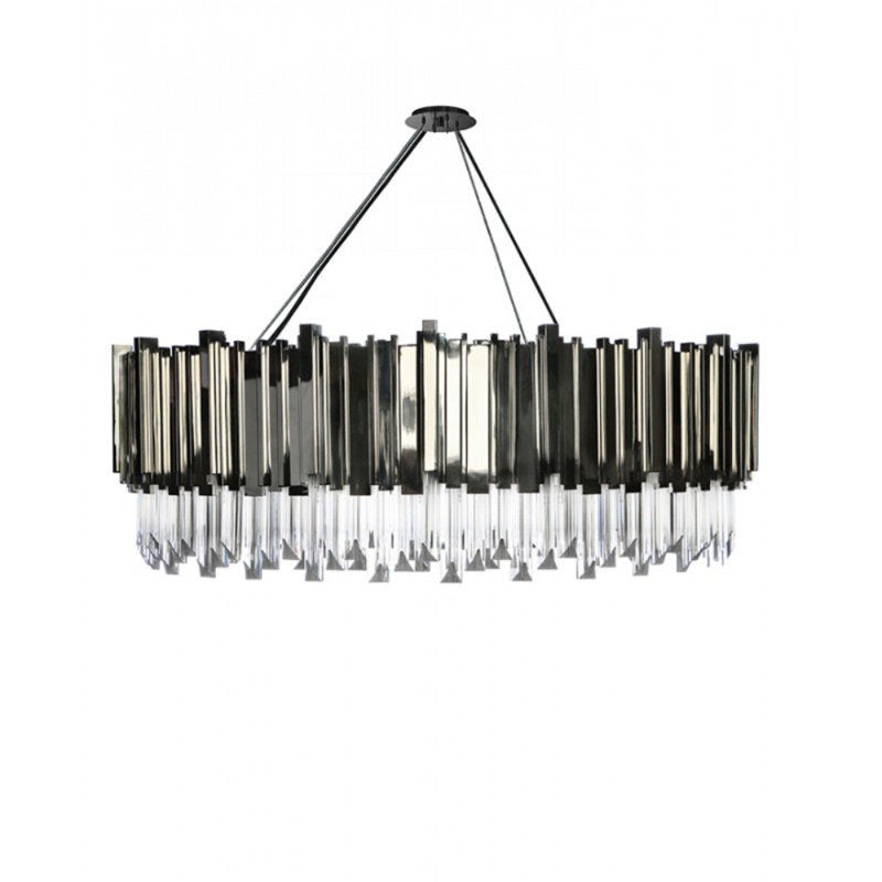 Empire Oval Light  Modern Linear Chandelier with Crytal Accent, Clear, 19" H x 57" W x 18" D, Brushed Brass