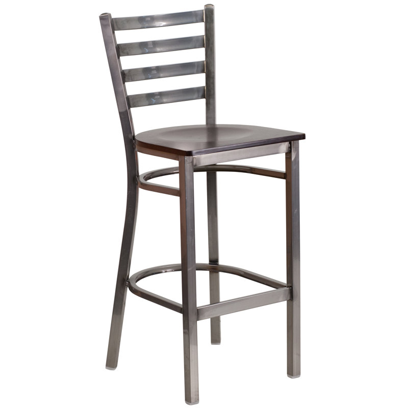 Loughran Ladder Back Metal Restaurant Barstools, Walnut, 2, Gray