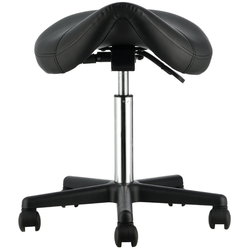Black Adjustable Ergonomic Saddle Stool with Wheels