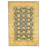 Hand Knotted Wool Area Rug in Blue And Gold