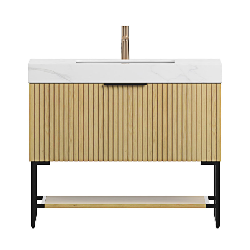 Meuble-lavabo autoportant avec lavabo, Blanc de Carrare, 36"