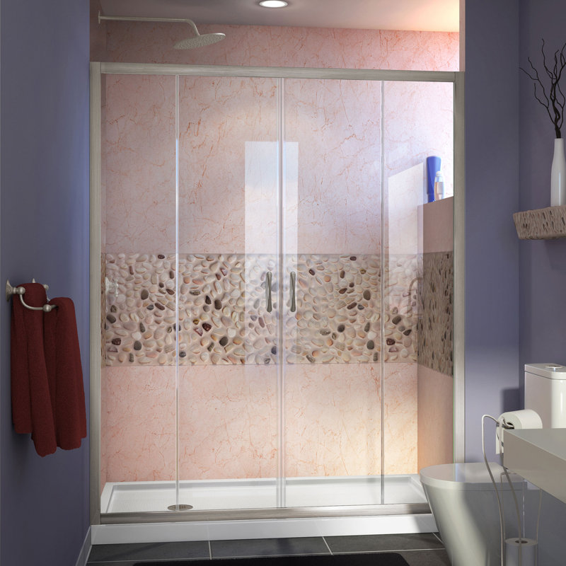 Cabine de douche sans cadre Visions, Oui, Nickel brossé / Blanc, 36 pouces P