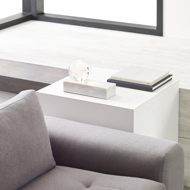 Mina LED Table Lamp, White Marble