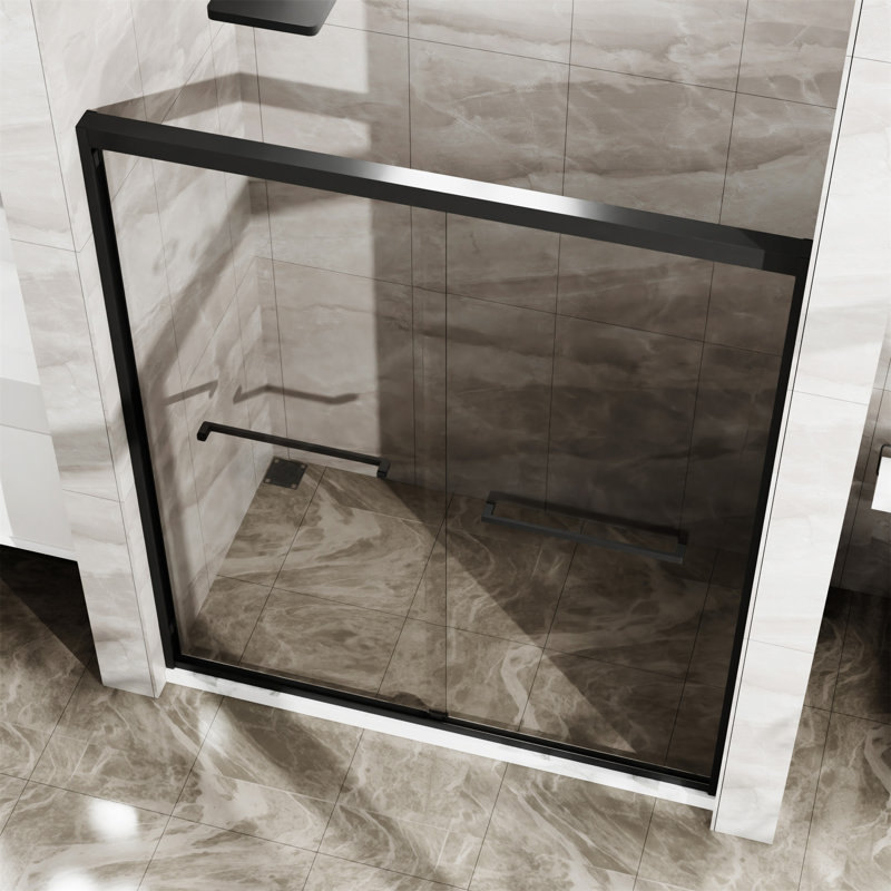Goodyo Double Sliding Glass Shower Door  60 In. W X 72 In. H Aluminum Framed Shower Enclosure With SGCC Clear Tempered Glass