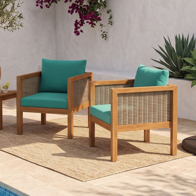 Ensemble de deux fauteuils d'extérieur en bois d'acacia avec coussins et accoudoirs