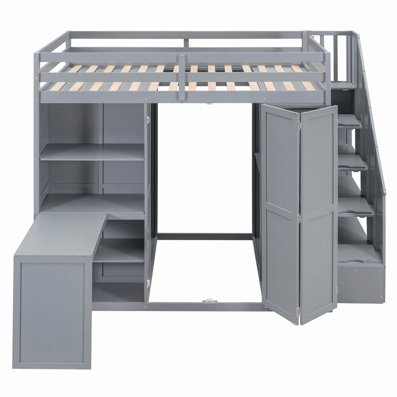 Lit mezzanine avec garde-robe, bureau et tablettes