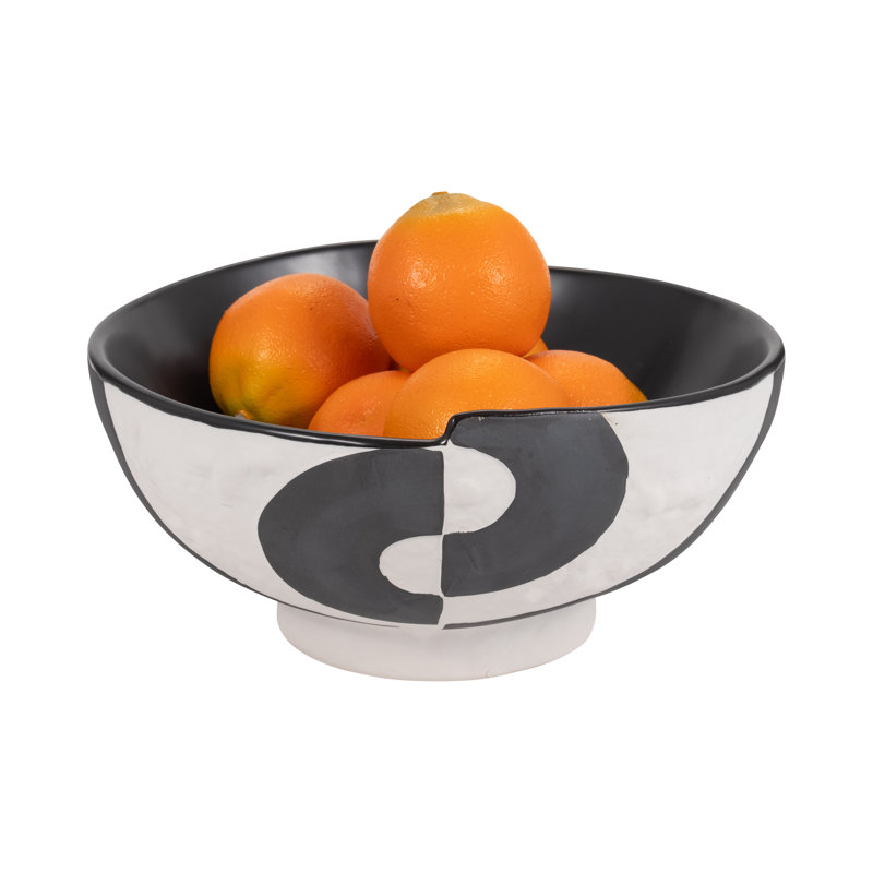 Beckenham Stoneware Bowl Black and White Abstract Design 12 Inch Decorative Modern Home Office Living Room Use