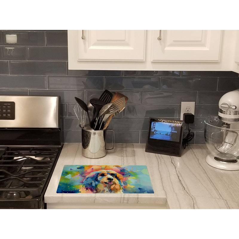 Afghan Hound Hippie Dawg Glass Cutting Board Large