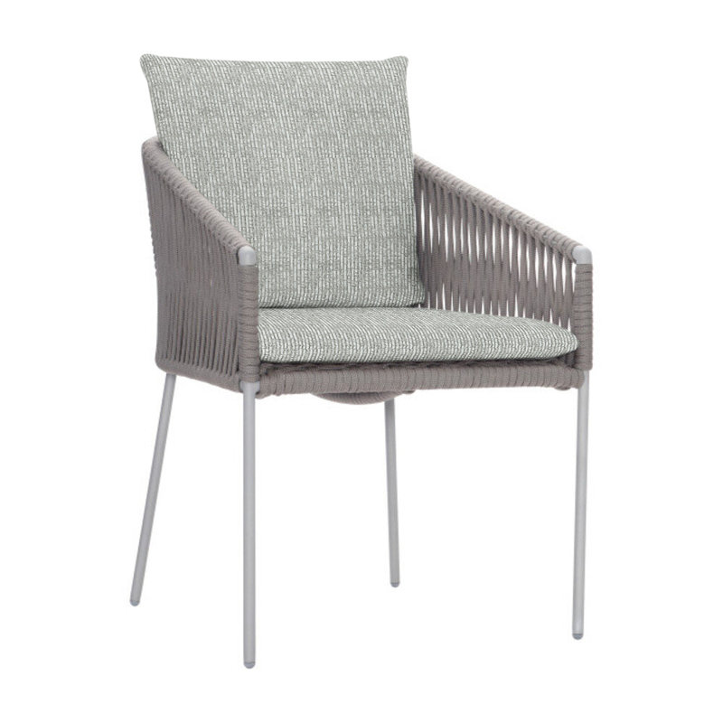 Almafi Patio Dining Armchair with Cushion, Lt Grey Chenille Woven Stripe 6023-010