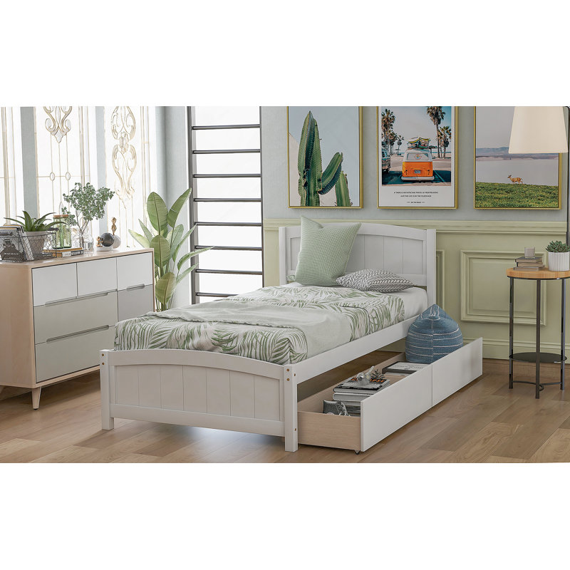 Lit plateforme avec deux tiroirs, Blanc