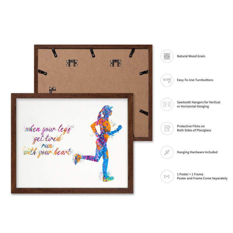 Run with Your Heart No3, Poster, 12"H x 16"W, Brown Framed