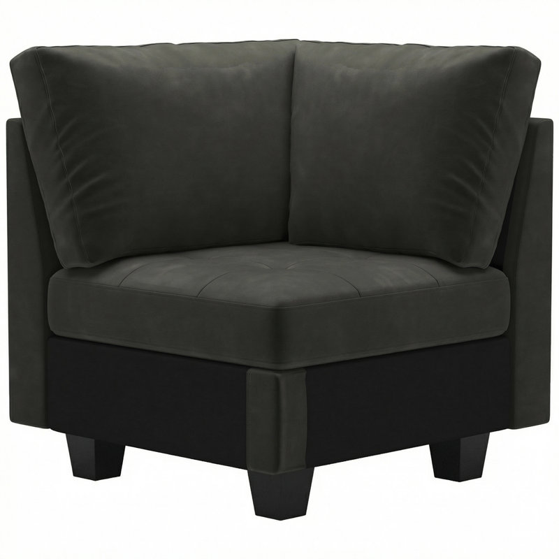 Shavera Velvet Armless Chair, Corner Seat Module For Modular Sectional Corner Sofa, Gray Velvet