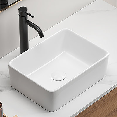 Rectangular Vessel Sink, 16"X12" Small Bowl Bathroom Vessel Sink, White Ceramic Lavatory Above Counter Art Basin Vanity Sink