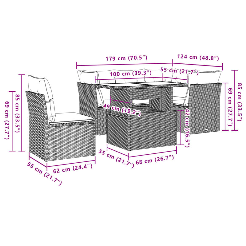 Ensemble de canapé de jardin modulaire en rotin PE 6 pièces Vidaxl