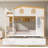 Full over Full Size Bunk Bed with House-shaped Guardrails and Storage Shelves and Trundle,White+Natural-1436143103