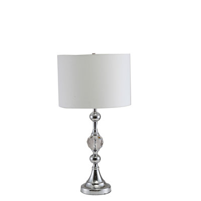 30" Silver Metal Bedside Table Lamp With White Classic Drum Shade