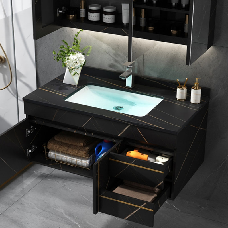 Sanes 36" Modern Black 2-Drawers-&2-Door Wall-Mounted Single Bathroom Vanity Set