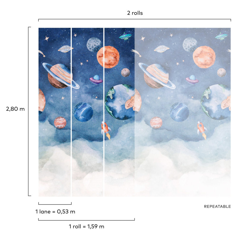 Orom II Collection Journey to Space 62.5-inches wide x 9.18-feet high 3-panel Wall Mural