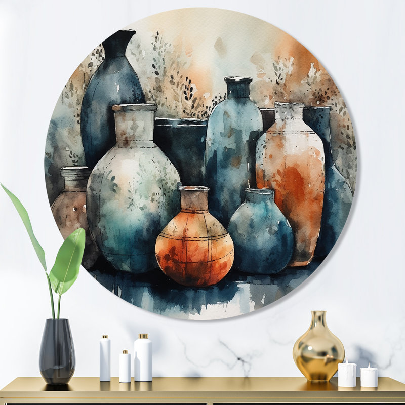 Art mural bleu et orange Boho Pottery II - Boho Pottery, H 36 po x l 36 po x P 1 po