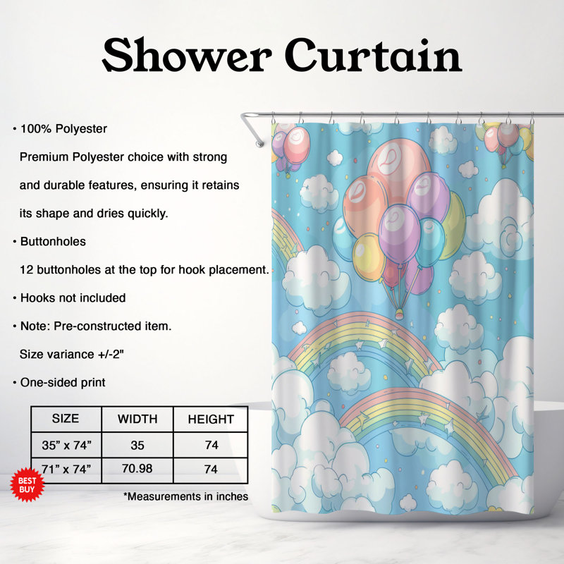 Rideau de douche Balloon Fantasy - Premium, H 74 po x l 71 po