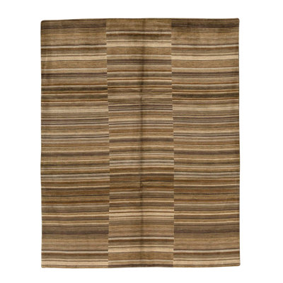 Tapis unique en laine / soie noué à la main brun, beige et sable de 7 pi 9 po x 9 pi 10 po