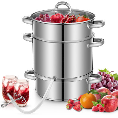 8.5qt Steam Juice Extractor, Stainless Steel Steam Juicer For Canning Fruit & Vegetables With Glass Lid, Hose, Clamp, Loop Handles, Ideal For Making Fresh Juice, Jelly, And Sauces