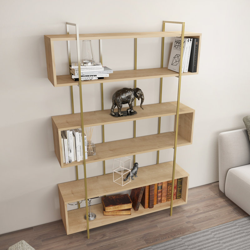 Bruti 180cm H x 120cm W Bookcase, Sapphire/Oak, Gold