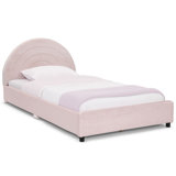 Delta Children Upholstered Twin Size Bed With Round Headboard, Premium Wood Slat Support, No Box Spring Needed, Easy Assembly, Pink/Velvet Quilted
