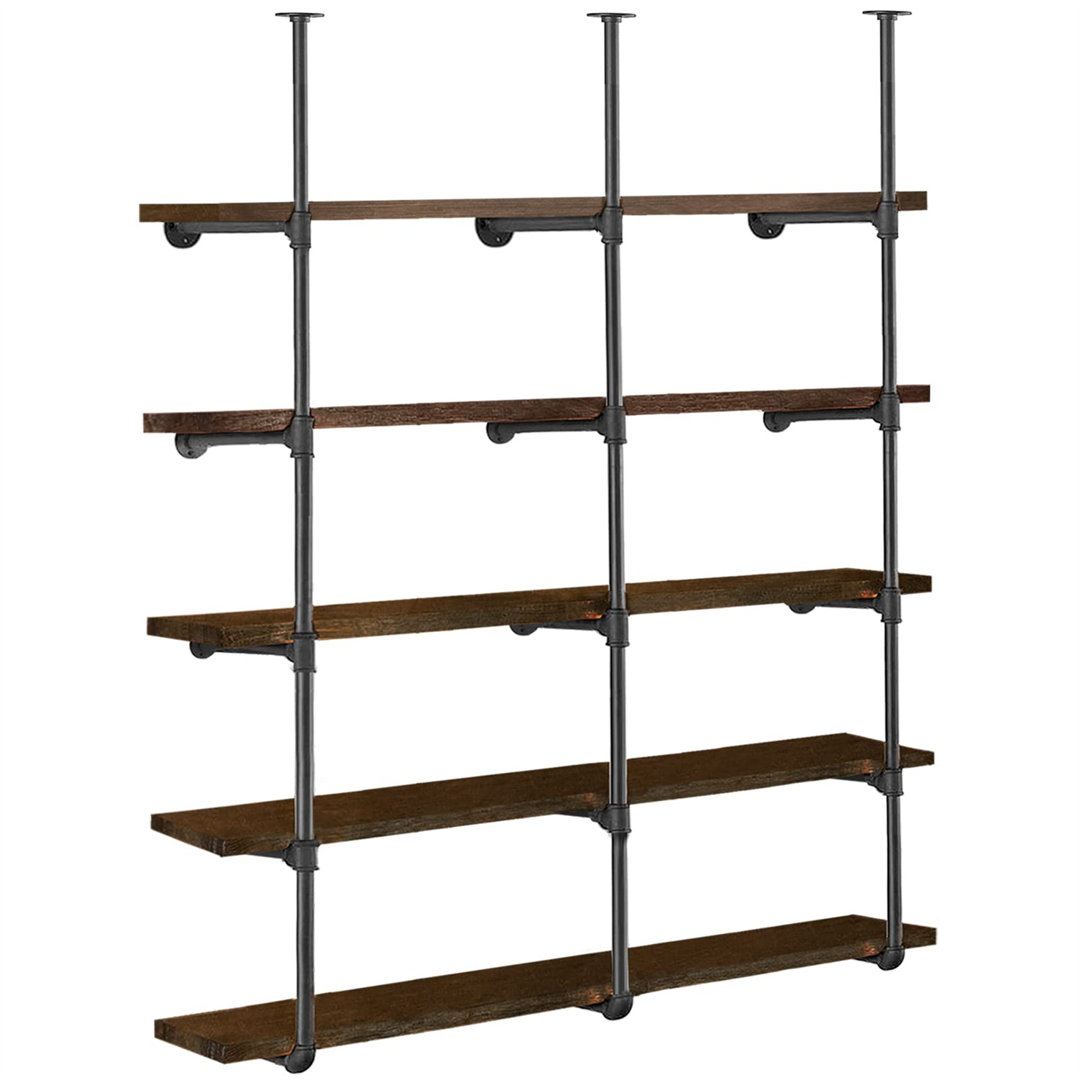 5 Tier Farmhouse D.I.Y Iron Pipe Shelf Wall Mount Open Bookshelf (Wooden board not included) Sigrena
