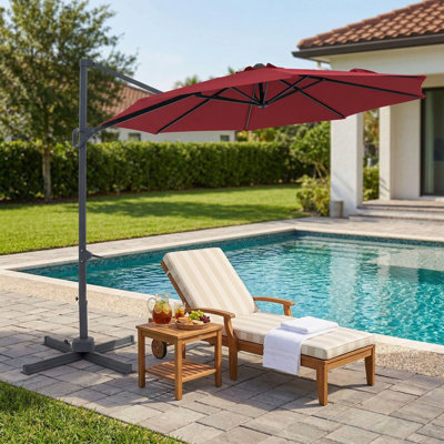 Parasol en porte-à-faux de patio robuste de 10 pieds avec réglage facile de l'inclinaison pour une utilisation dans la cour arrière au bord de la piscine