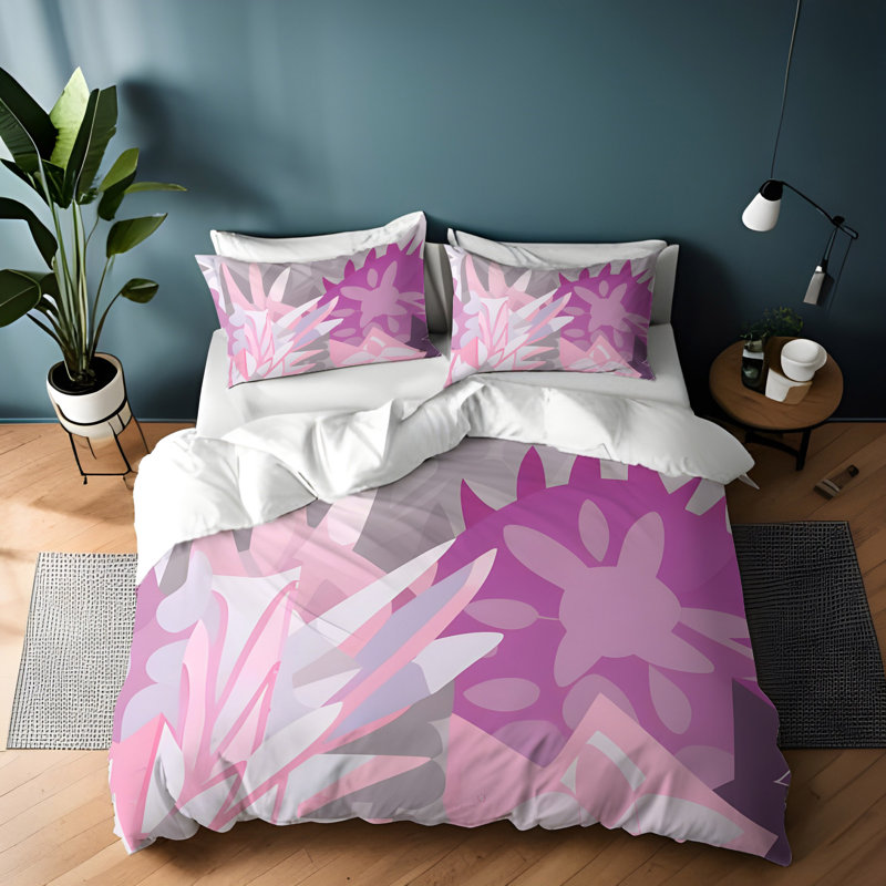 Polyester Floral Duvet Cover, King Duvet Cover + 2 King Shams