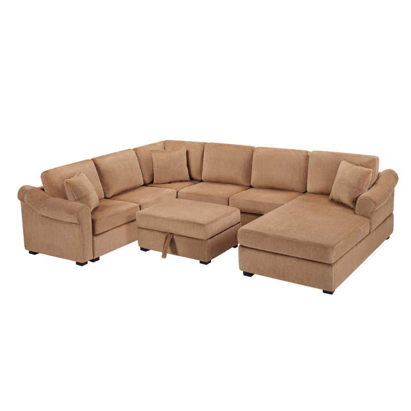 Canapé d'angle en forme de U avec pouf de rangement amovible et revêtement en chenille