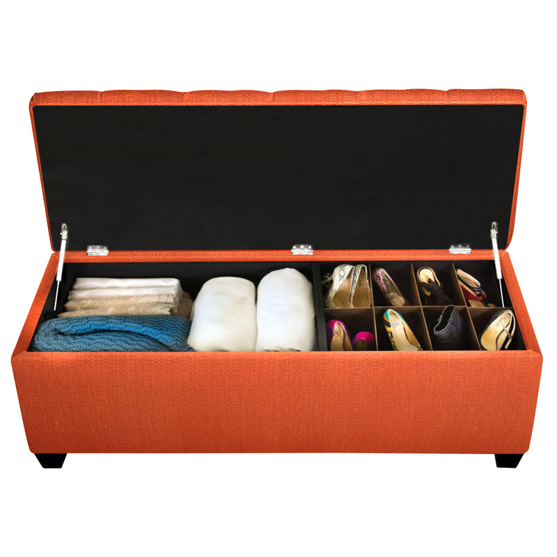 Erik Polyester Upholstered Storage Bench, Orange