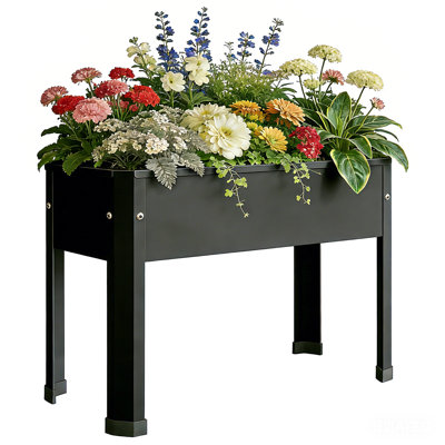 Lit de jardin surélevé en métal, boîte à fleurs d'extérieur avec pieds pour légumes, herbes et fleurs, noir moderne