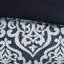 Édredon pour grand lit 8 pièces. Bleu marine / argent. Médaillon séduisant. Remplir. Comprend 1 édredon, 2 taies décoratives européennes, des coussins décoratifs et une jupe de lit. Lavable à la machine pour grand lit. Tissage gracieux. Comprend