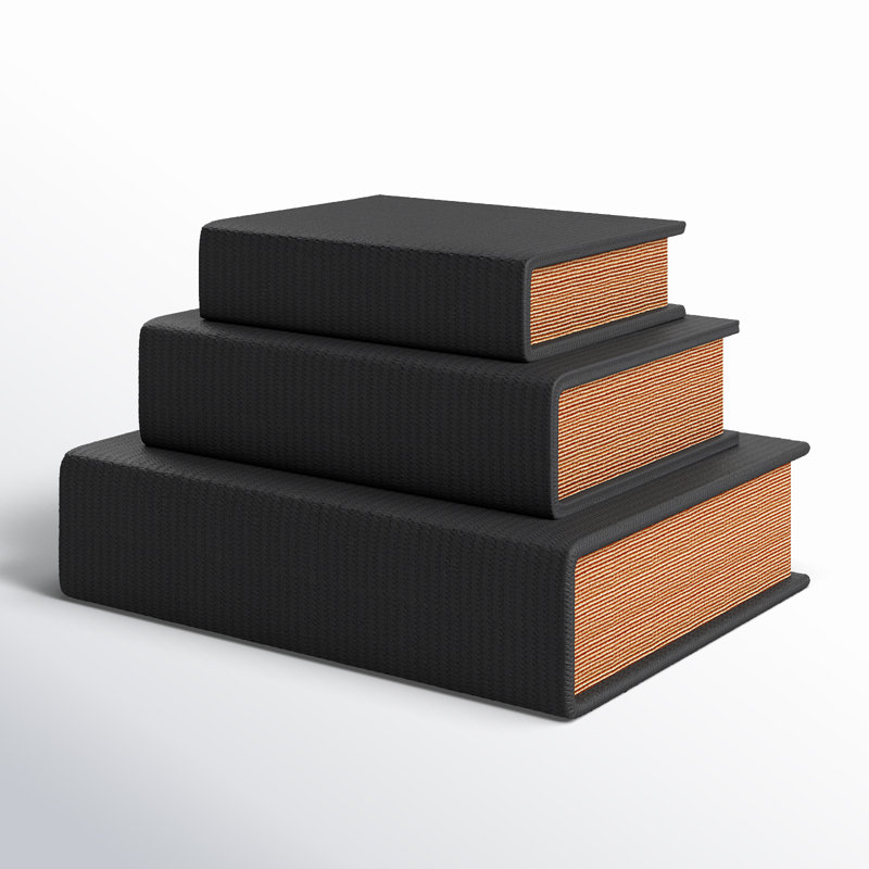 Coal Black Faux Leather and Wood Book Shaped Decorative Box Set
