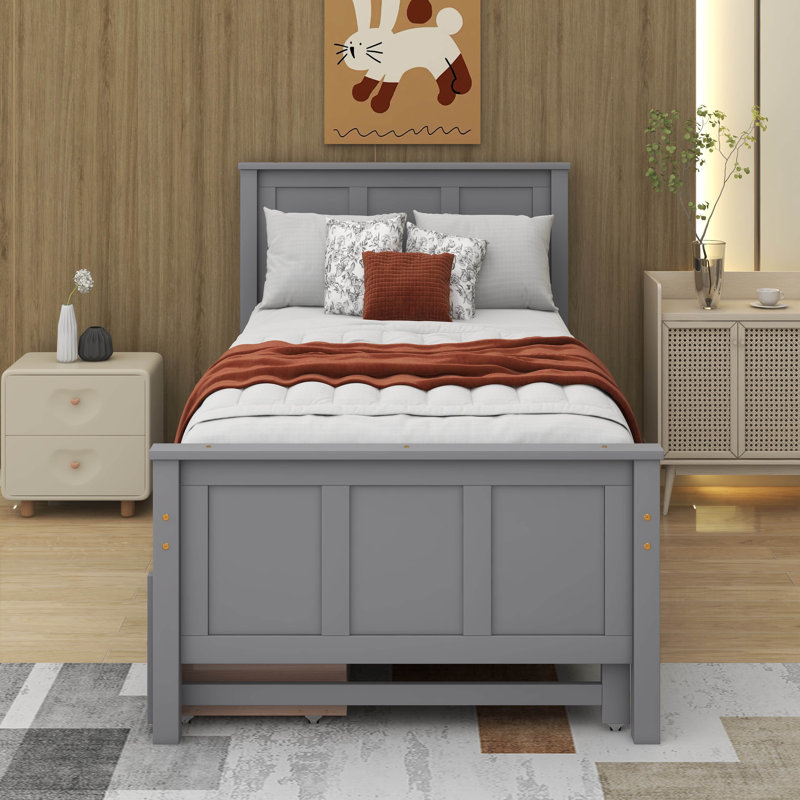 Lit plateforme simple avec lit gigogne et tiroirs, Gris