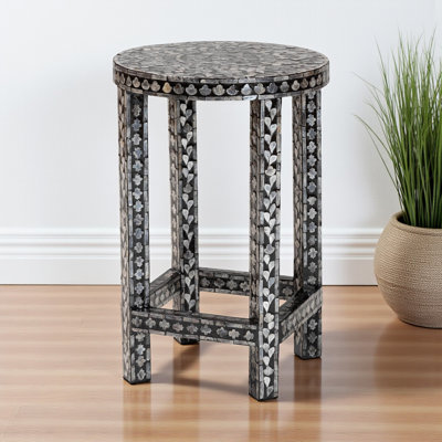 Ahani End Table with Mother of Pearl Capiz Shell in Black and White