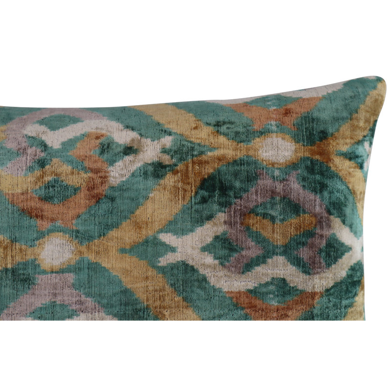 Velvet Lumbar Pillow Cover & Insert, Green/Beige/Teal Geometric 3
