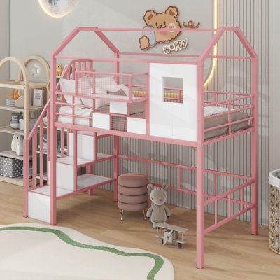 Twin Metal Loft Bed With Roof