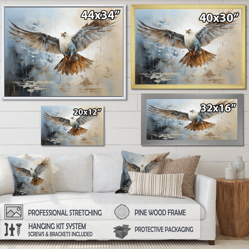 Cerulean Calm Graceful Dove I - impression, Cadre flottant blanc, H 12 po x l 20 po x P 1 po