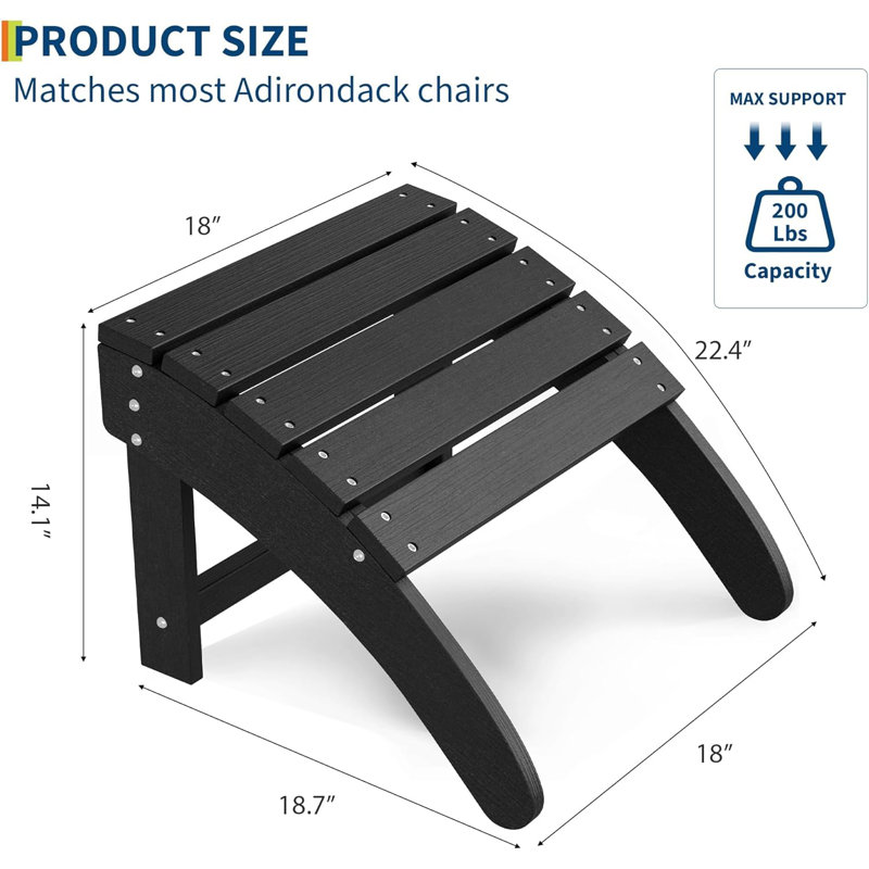 High-Density Polyethylene (HDPE) Outdoor Ottoman, Black