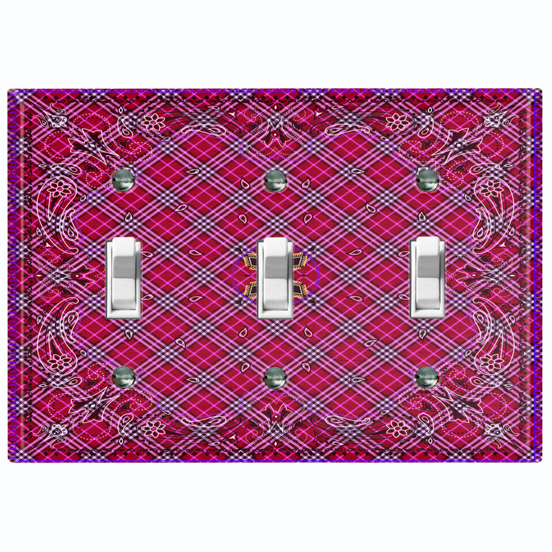 Plaque murale à 3 interrupteurs à bascule Elegant Victorian Tile, Rouge / rose
