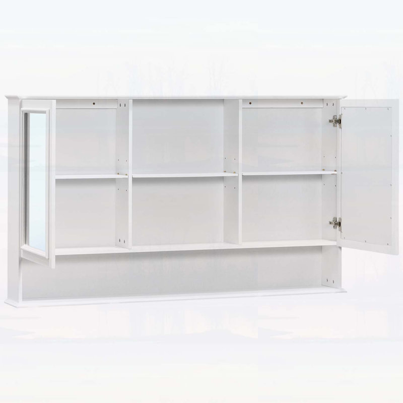 Armoire de salle de bain murale avec portes à double miroir, tablettes réglables et rangement ouvert, Blanc