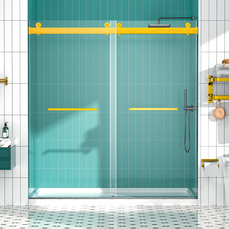 68"-72"W x 76"H Frameless Double Sliding Soft-Close Shower Door with 3/8" SGCC Tempered Glass,304 Stainless Steel Hardware